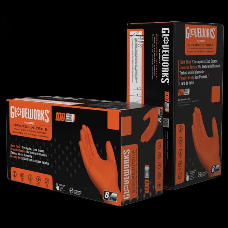 Gloveworks 8 Mil Industrial Orange RDT Nitrile Gloves 100 Bo