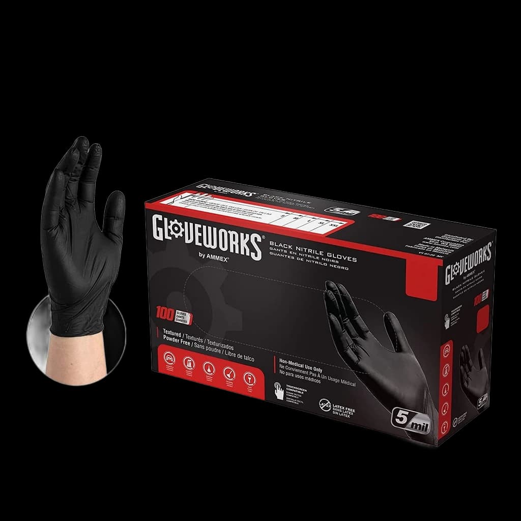 Gloveworks 5 Mil Black Nitrile Industrial Gloves 100 Box