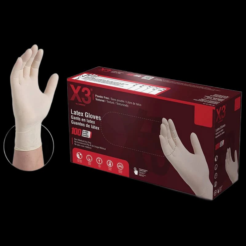 AMMEX LX3 3 Mil Ivory Latex Powder Free Industrial Gloves 10