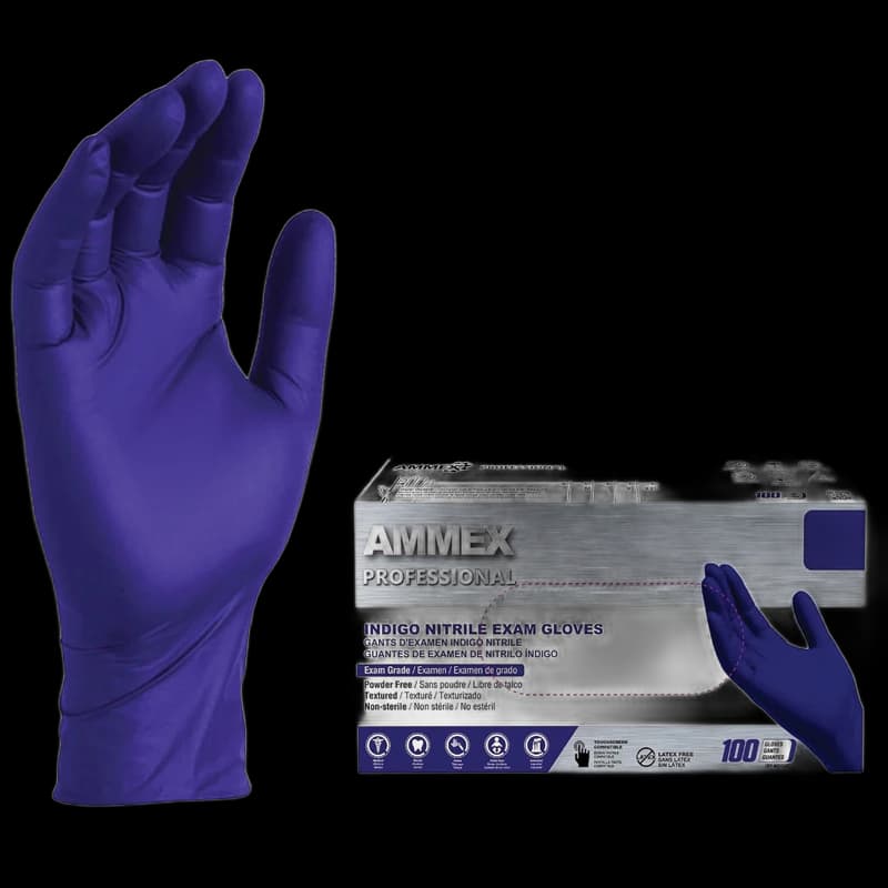 AMMEX 3 Mil Indigo Nitrile Powder Free Exam Gloves 100 Box