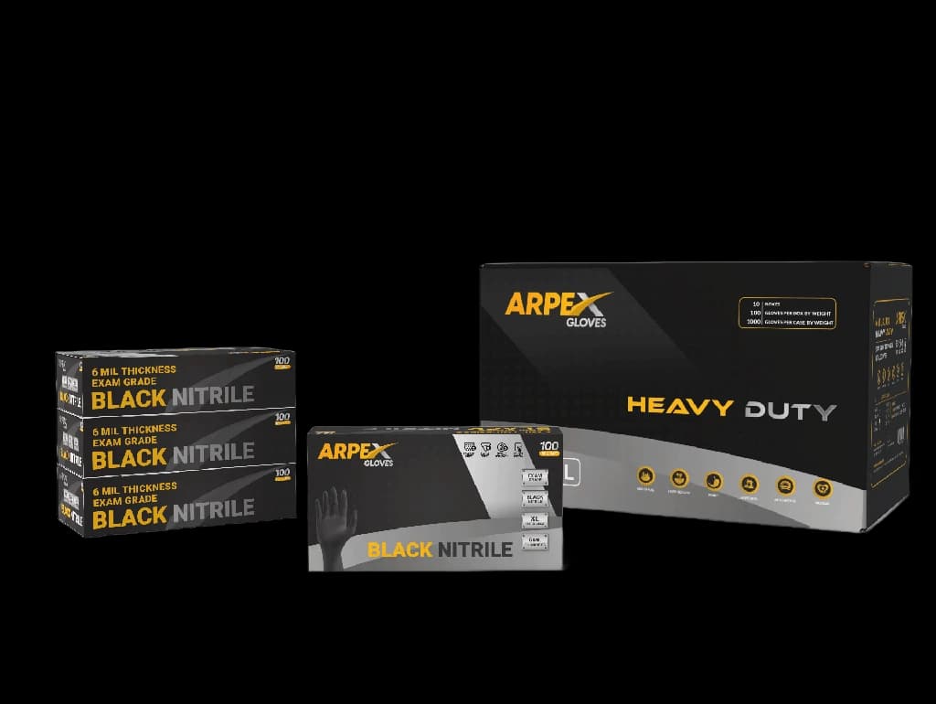 ARPEX 6 Mil Black Nitrile Industrial Gloves 100 Box