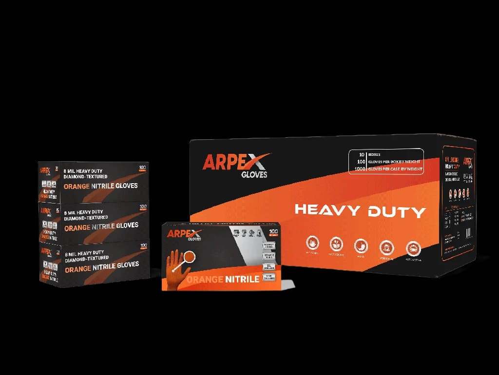 ARPEX 8 Mil Orange Nitrile Diamond Textured Gloves 100 Box